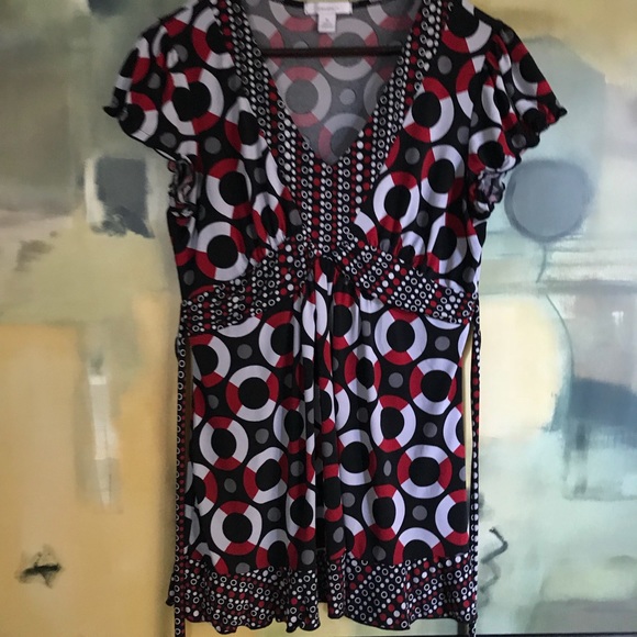 Dressbarn Top, Size M, Red/Blk/Wht - Picture 2 of 8